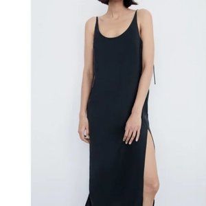 Zara tie shoulder midi dress with side slits M